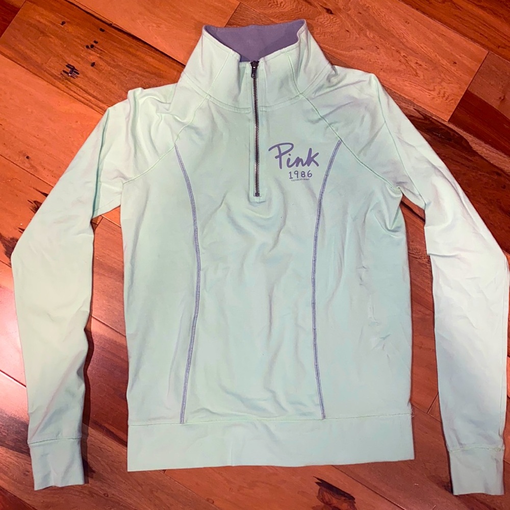 PINK QUARTER ZIP MINT GREEN YOGA SWEATER, LIKE NEW